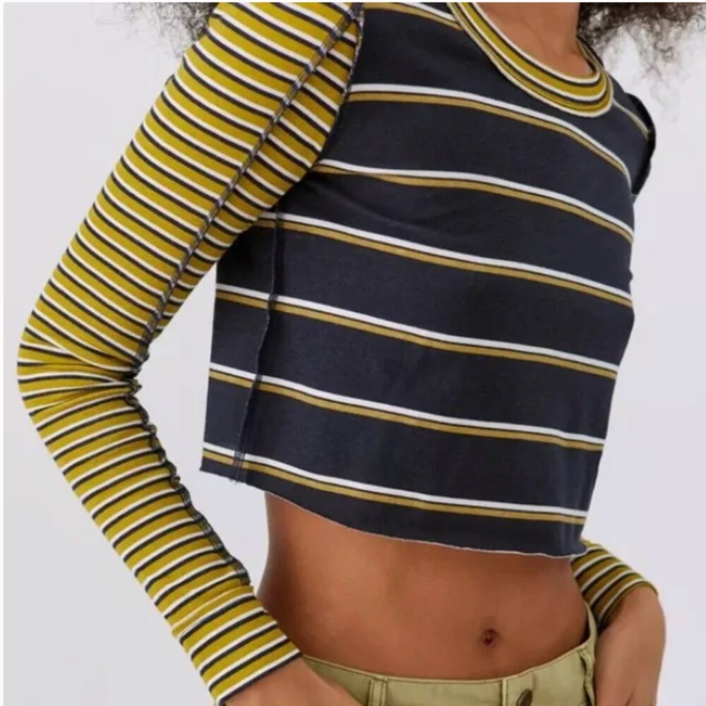 BDG Cropped Striped Long Sleeve Tee (S)